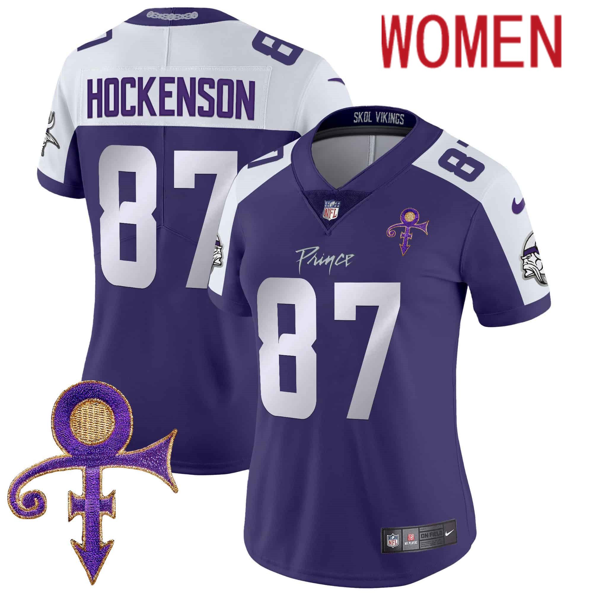 Women Minnesota Vikings #87 Hockenson Purple 2024 Nike Prince Vapor Limited NFL Jersey->women nfl jersey->Women Jersey